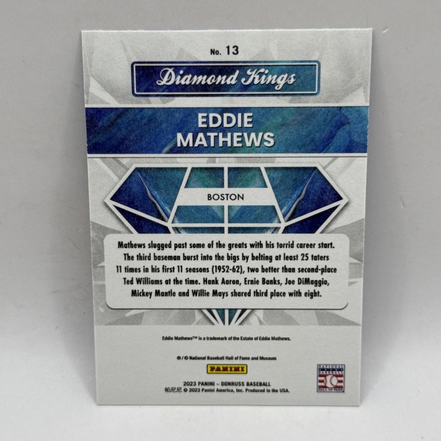 Eddie Mathews Diamond Kings Blue Stars 2023 Donruss Card #13 Boston Red Sox MLB