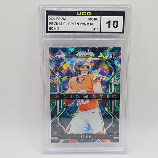 2024 Panini Prizm - Prizmatic Bo Nix #11 Green Prizm (RC) NFL Broncos Graded 10