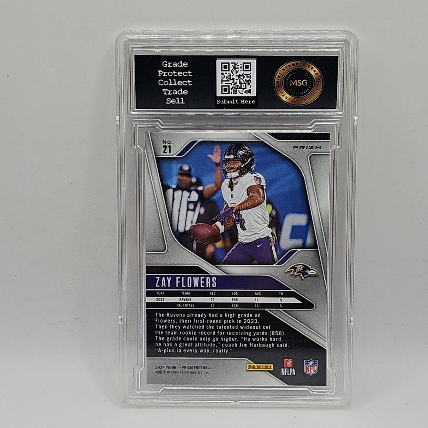Zay Flowers 2024 Panini Prizm Red White Blue Baltimore Ravens #21 Graded 9 NFL
