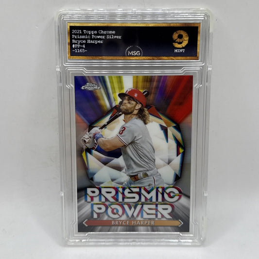 2021 Topps Chrome Baseball Bryce Harper Prismic Power #PP-4 Phillies Graded 9