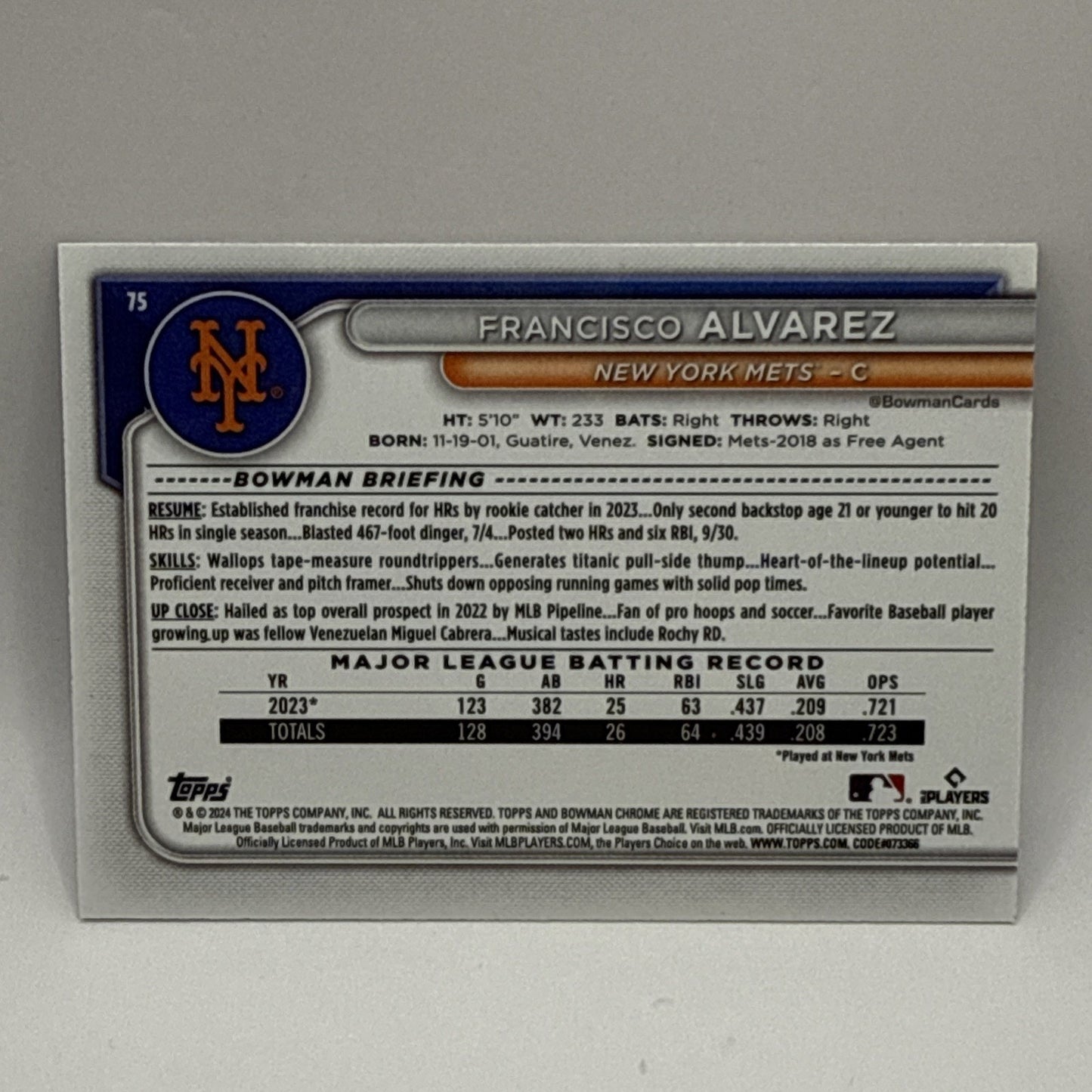 2024 Bowman Mega Box Chrome Navy Mojo Refractor /175 Francisco Alvarez #75