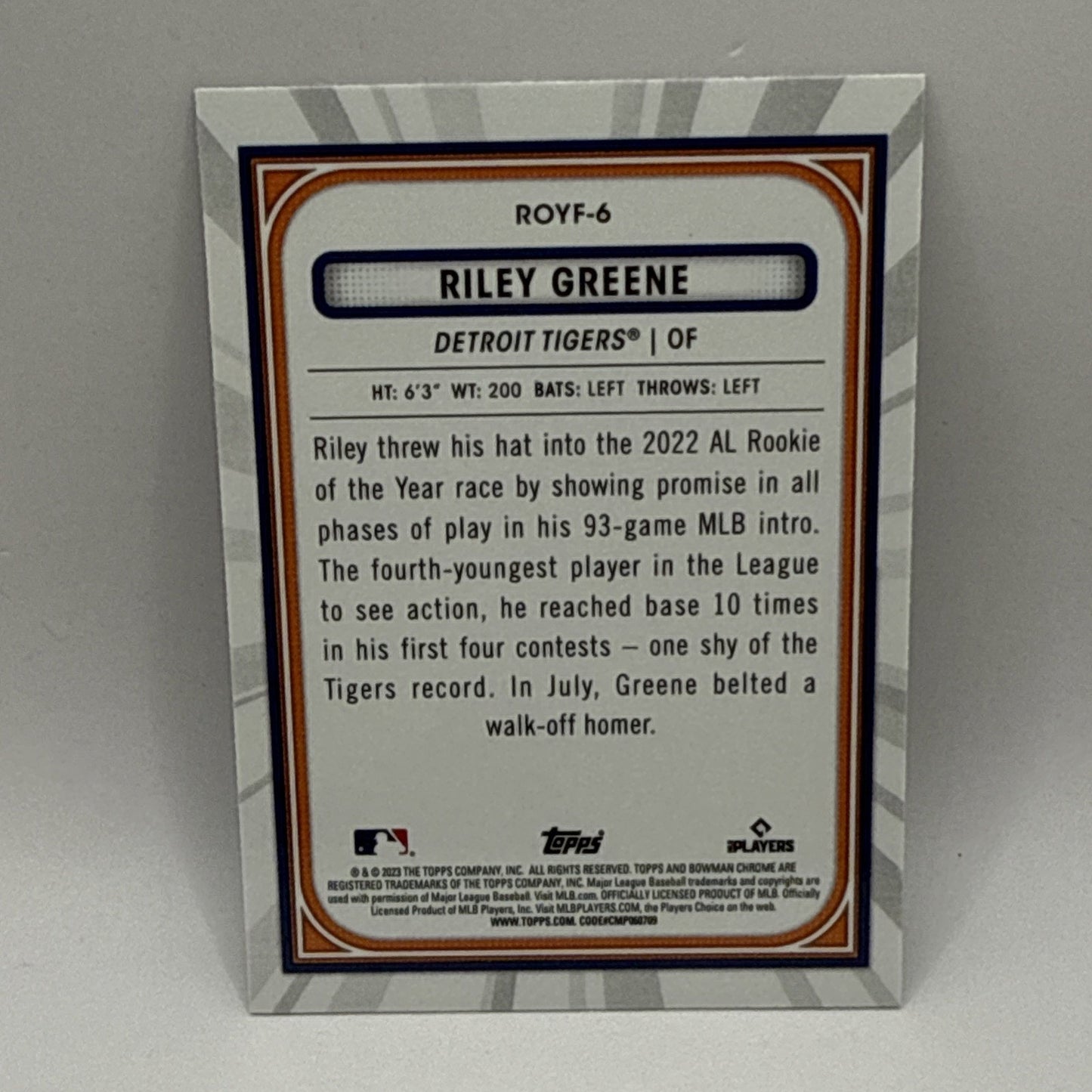 2023 Bowman - Rookie of the Year Favorites Riley Greene #ROYF-6 (RC)