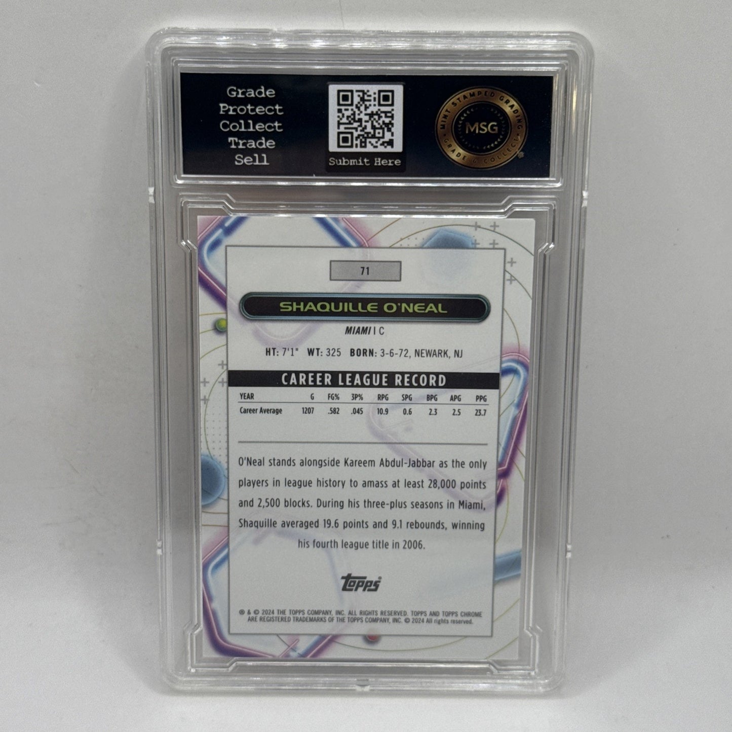 2023-24 Topps Cosmic Chrome SHAQUILLE O'NEAL oneal ORANGE /25 Graded 10 NBA