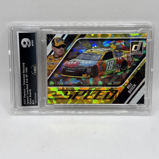 2017 Donruss CRACKED ICE REFRACTOR FOIL SP KYLE BUSCH /999 M & M Nascar Graded 9
