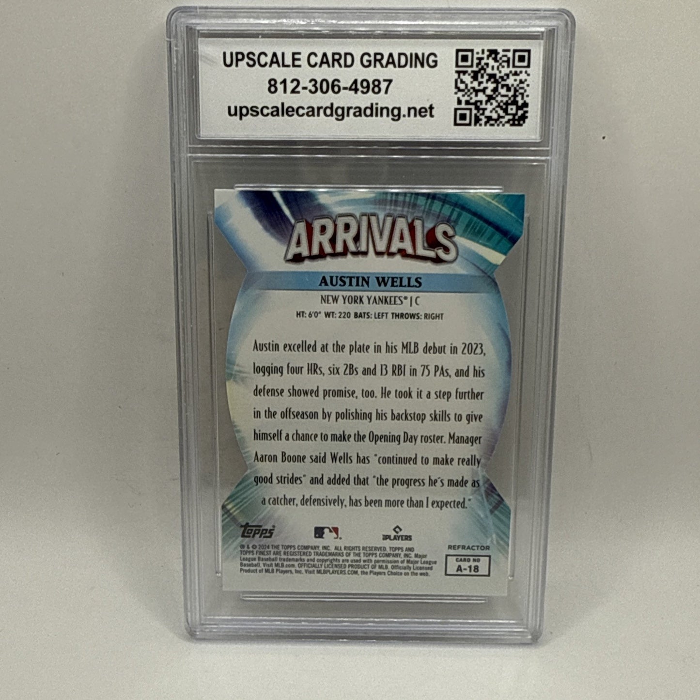 2024 Topps Finest - Arrivals Refractor #A-18 Austin Wells (RC) Graded 9 Die-Cut