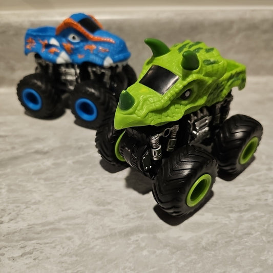 Monster Truck Play Dinosaur Green & T T-Rex Blue 4 x 4 Offroad Plastic Toys