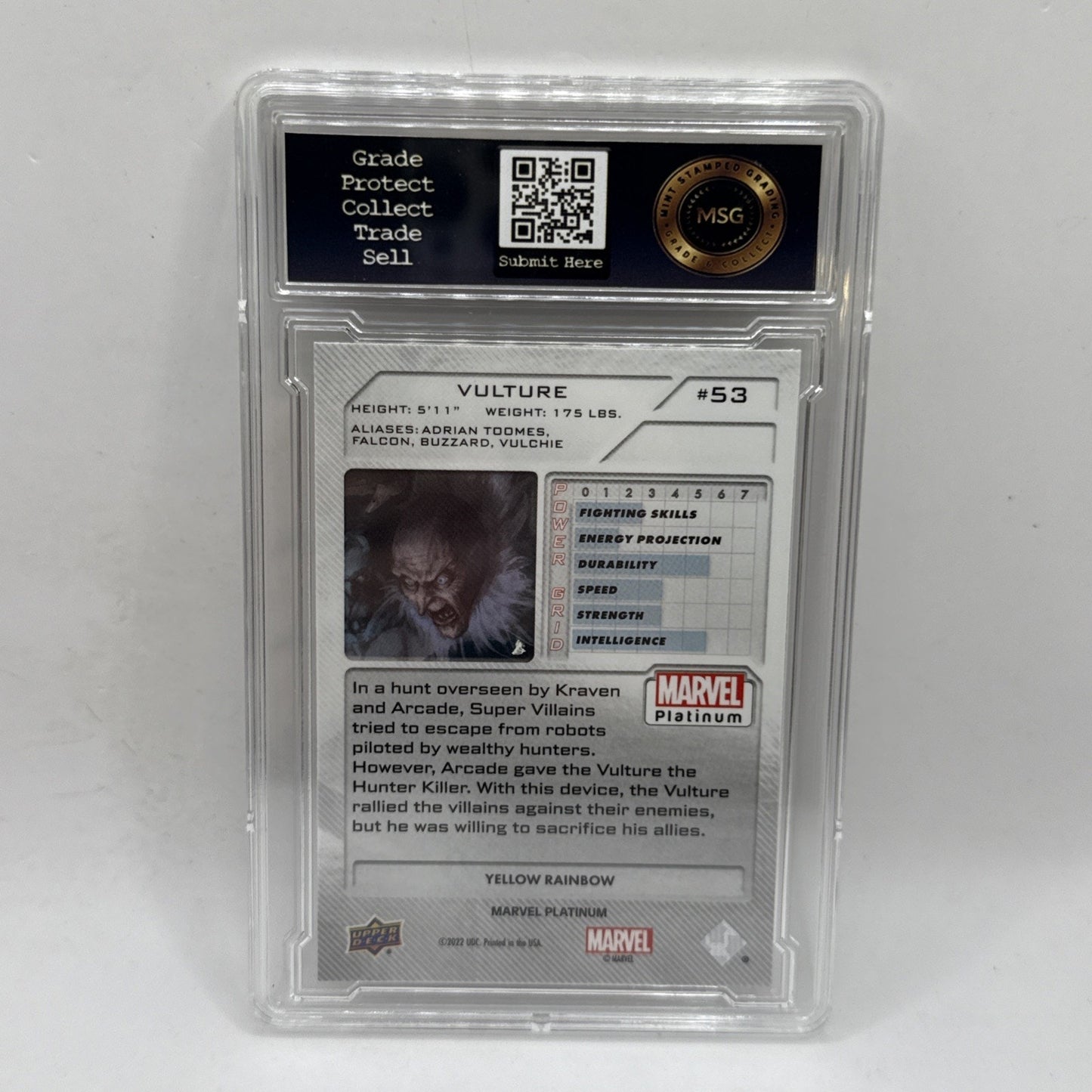 2023 Upper Deck Marvel Platinum #53 Vulture Yellow Rainbow Parallel Graded 9 MT