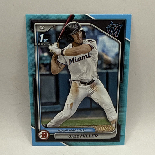 Gage Miller 2024 Bowman Draft 1st Aqua Boarder Prospect /499 #BP-64 Marlins