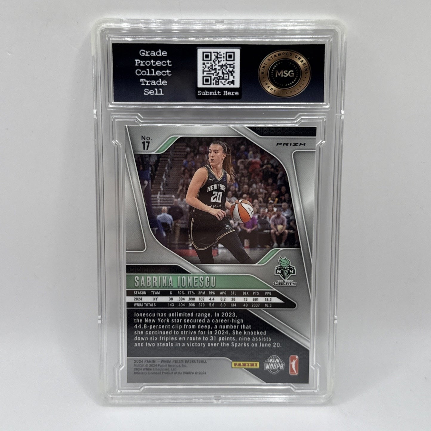 Sabrina Ionescu 2024 Panini Prizm WNBA Cracked Ice Prizm-#17 New York Graded 9