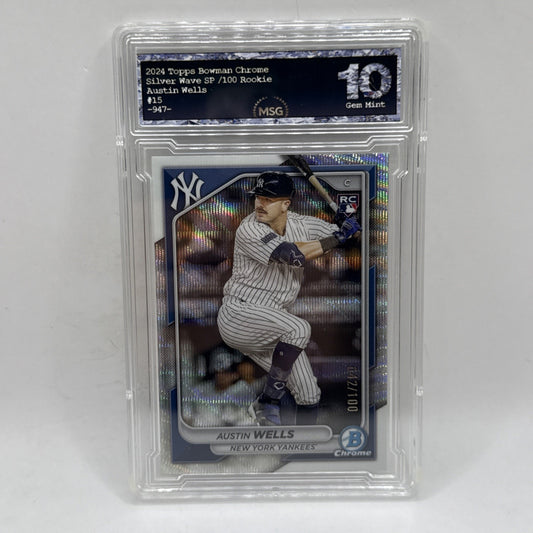 2024 Bowman Chrome AUSTIN WELLS Silver Wave Rookie SP /100 YANKEES Graded 10 Gem