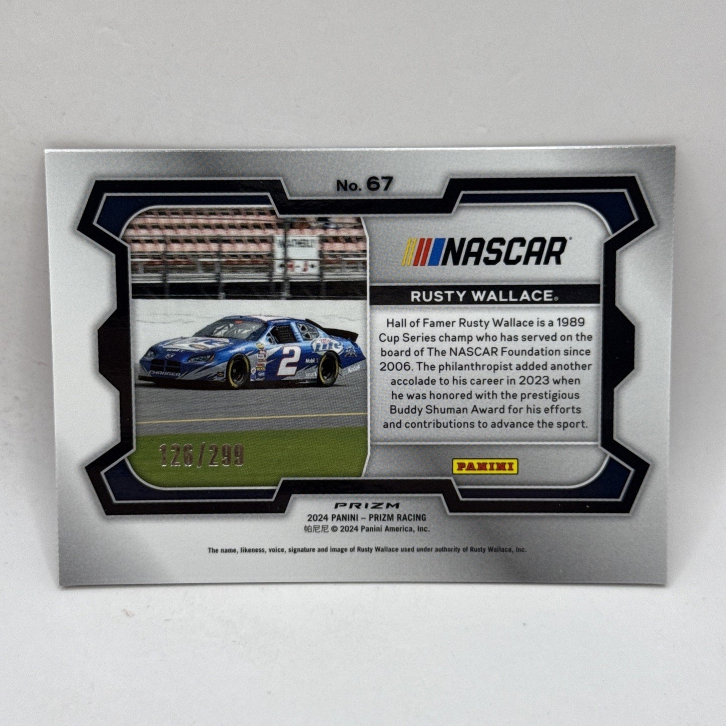 2024 Panini Prizm Red #67 Rusty Wallace /299 NASCAR Trading Card