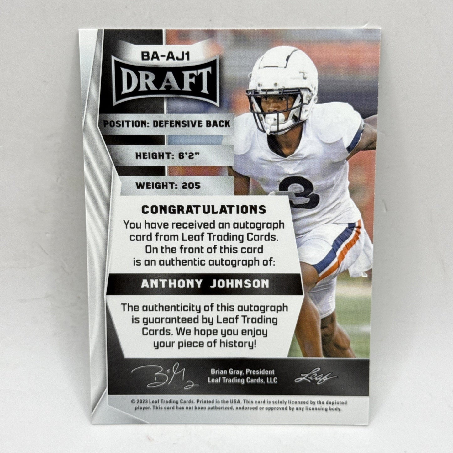 2023 Leaf Draft - Anthony Johnson #BA-AJ1 Virginia Cavaliers Green AUTO Panthers