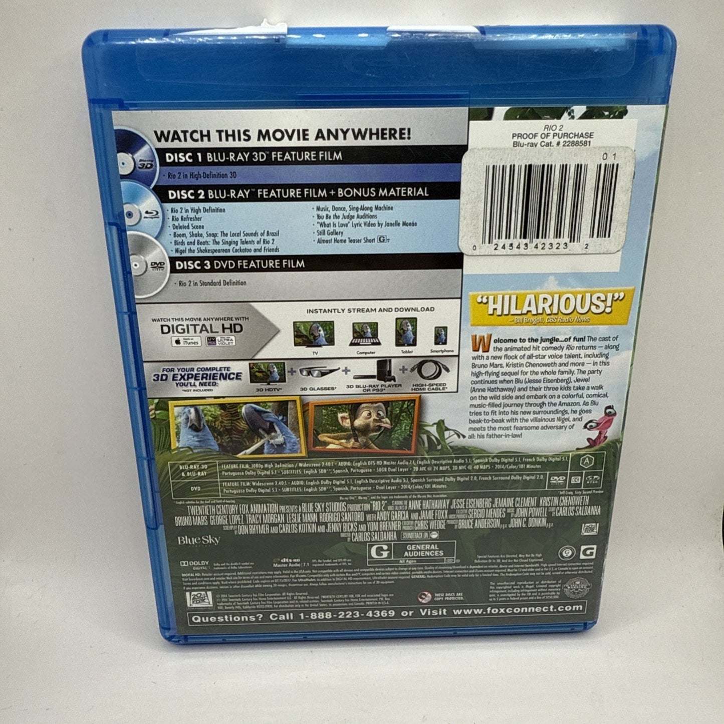 Rio 2 Blu-ray & Blu-ray 3D & DVD (3 Discs) Deluxe Edition Combo Movie