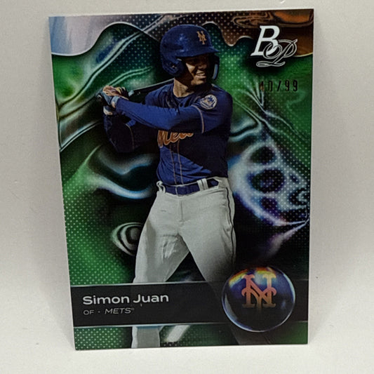 2023 Bowman Platinum SIMON JUAN GREEN ICE PARALLEL METS /99 TBP-56 RC