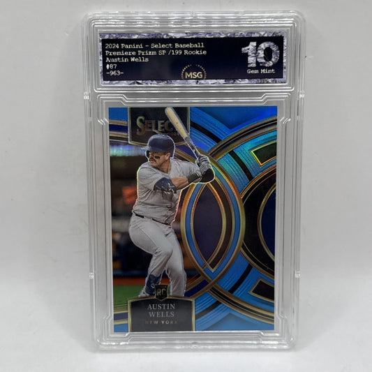 2024 Panini Premier Level Rookie RC Blue Prizm /199 Austin Wells #87 Graded 10