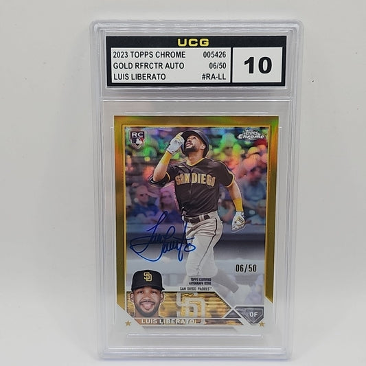 2023 Topps Chrome #RA-LL Luis Liberato RC Auto Gold Wave Refractor /50 Graded 10