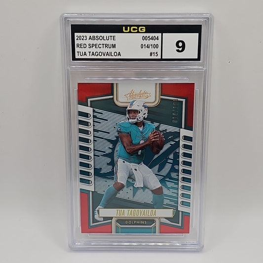 2023 Absolute TUA TAGOVAILOA #15 RED SPECTRUM SP /100 DOLPHINS Graded 9