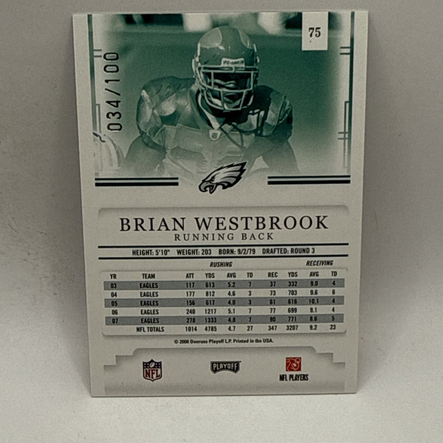 2008 Prestige Xtra Points Red /100 Brian Westbrook #75 NFL Philadelphia Eagles