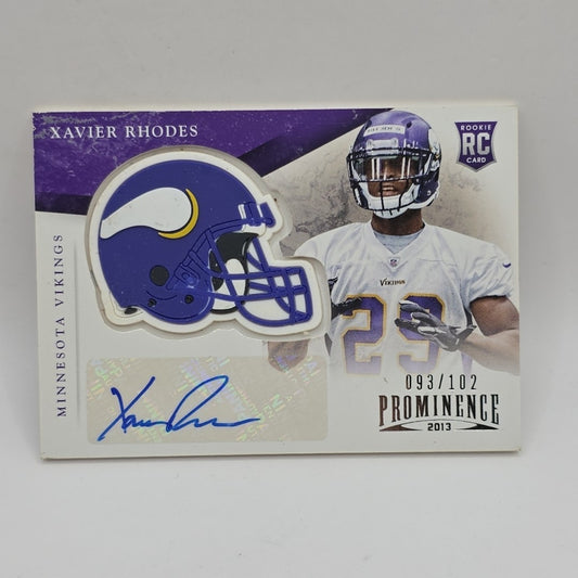 2013 Panini Prominence Helmet Signatures /102 Xavier Rhodes #198 Rookie Auto RC