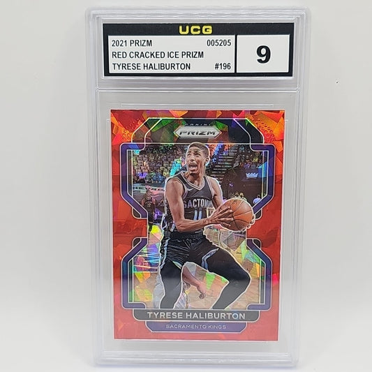 Tyrese Halliburton Red Cracked Ice Prizm 2021-22 Panini Prizm #196 Graded 9 NBA