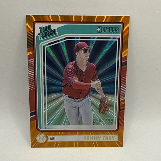 2024 Panini Donruss - Rated Prospects Orange Laser #107 Tommy Troy /299 (RC)