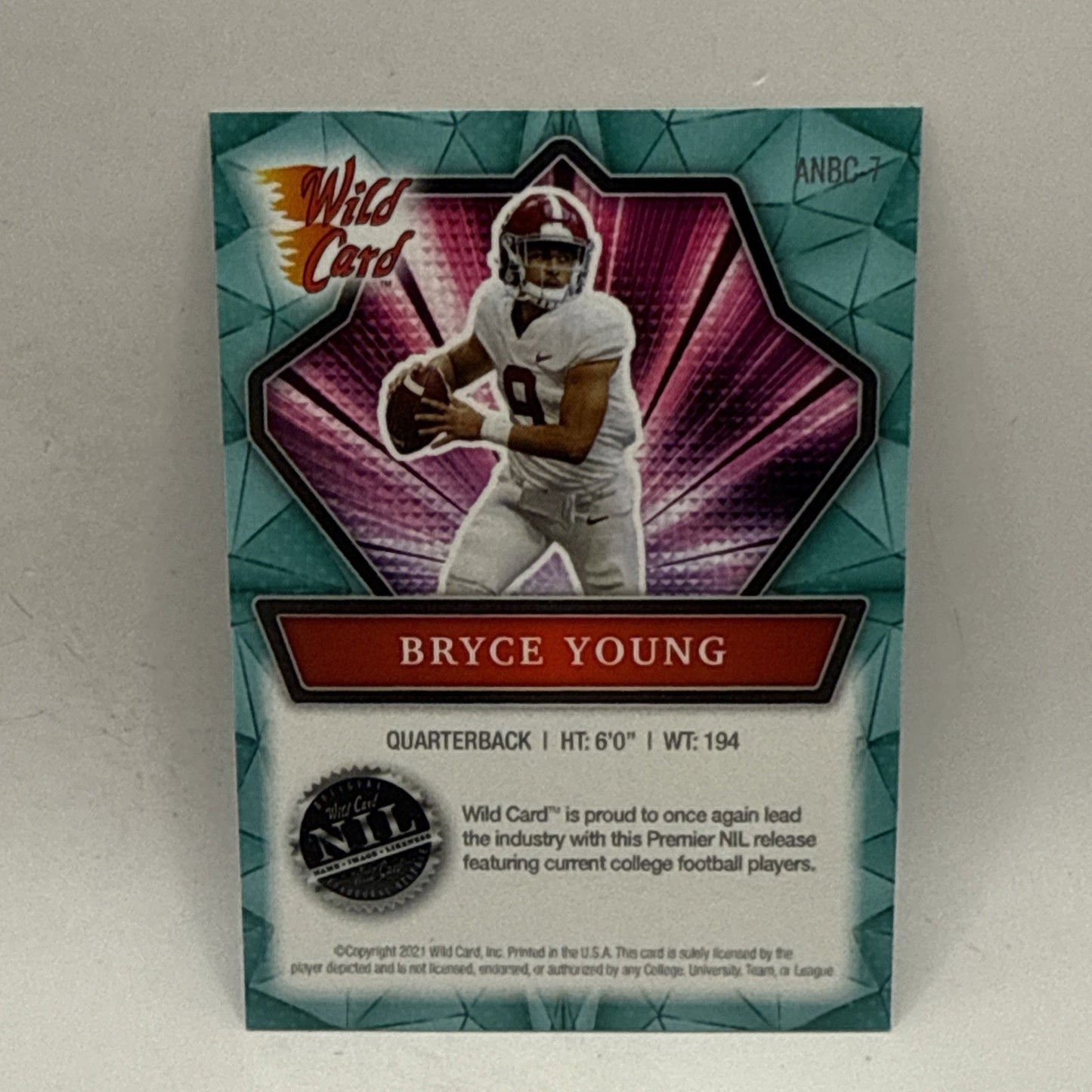 2021 Wild Card Alumination NIL Collegiate Aqua BRYCE YOUNG RC #ANBC-7 /249 SP