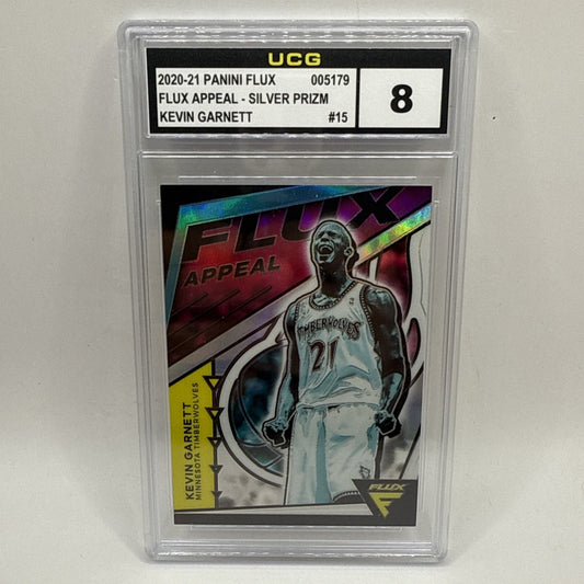 2020-21 Panini Flux Kevin Garnett Flux Appeal Silver Holo Timberwolves Graded 8