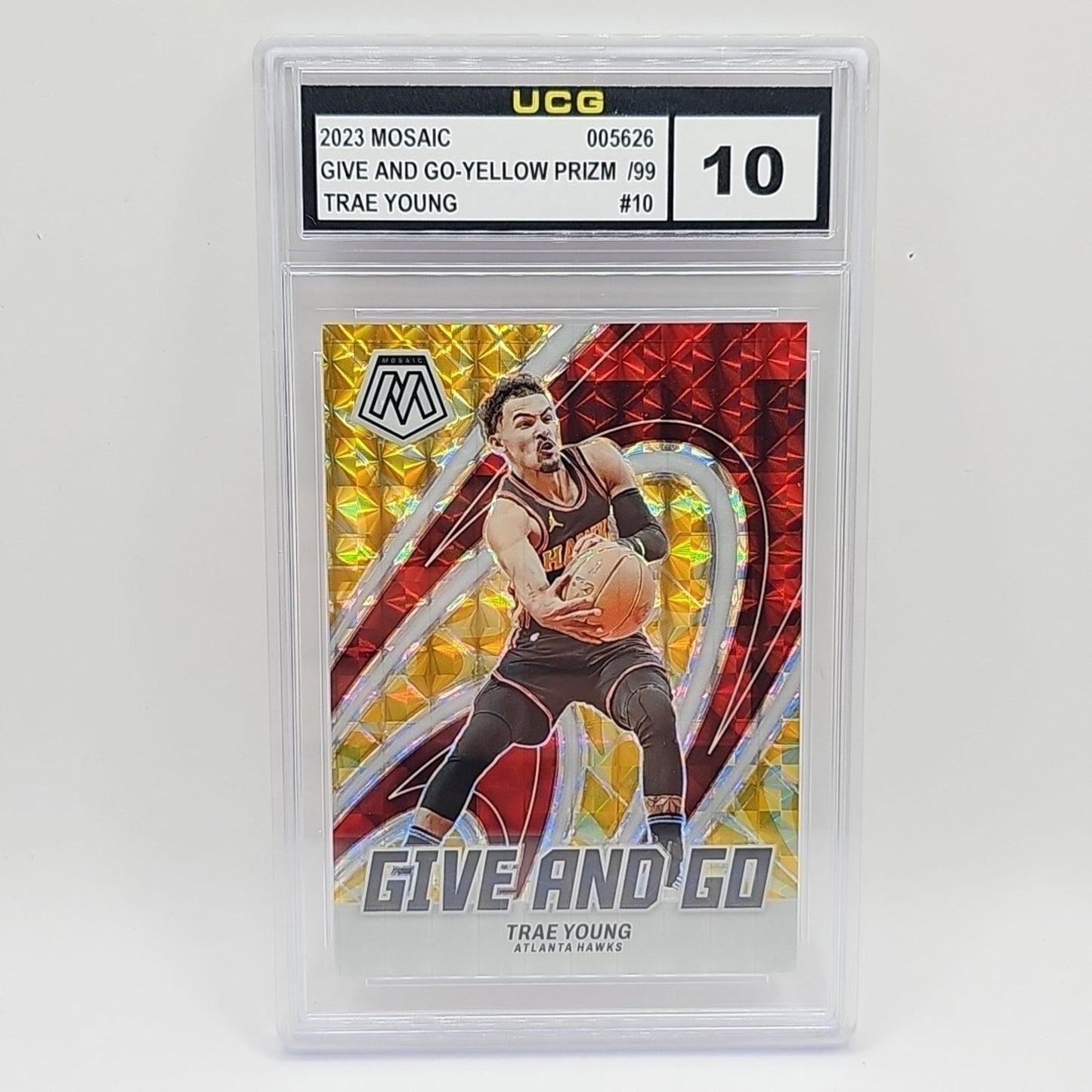 Trae Young 2024 Panini Mosaic Basketball Give And Go Yellow Reactive /99 Graded