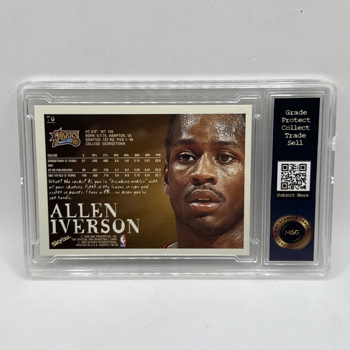 1998-99 NBA Hoops #70 Allen Iverson Philadelphia 76ers Graded 7 NBA Card