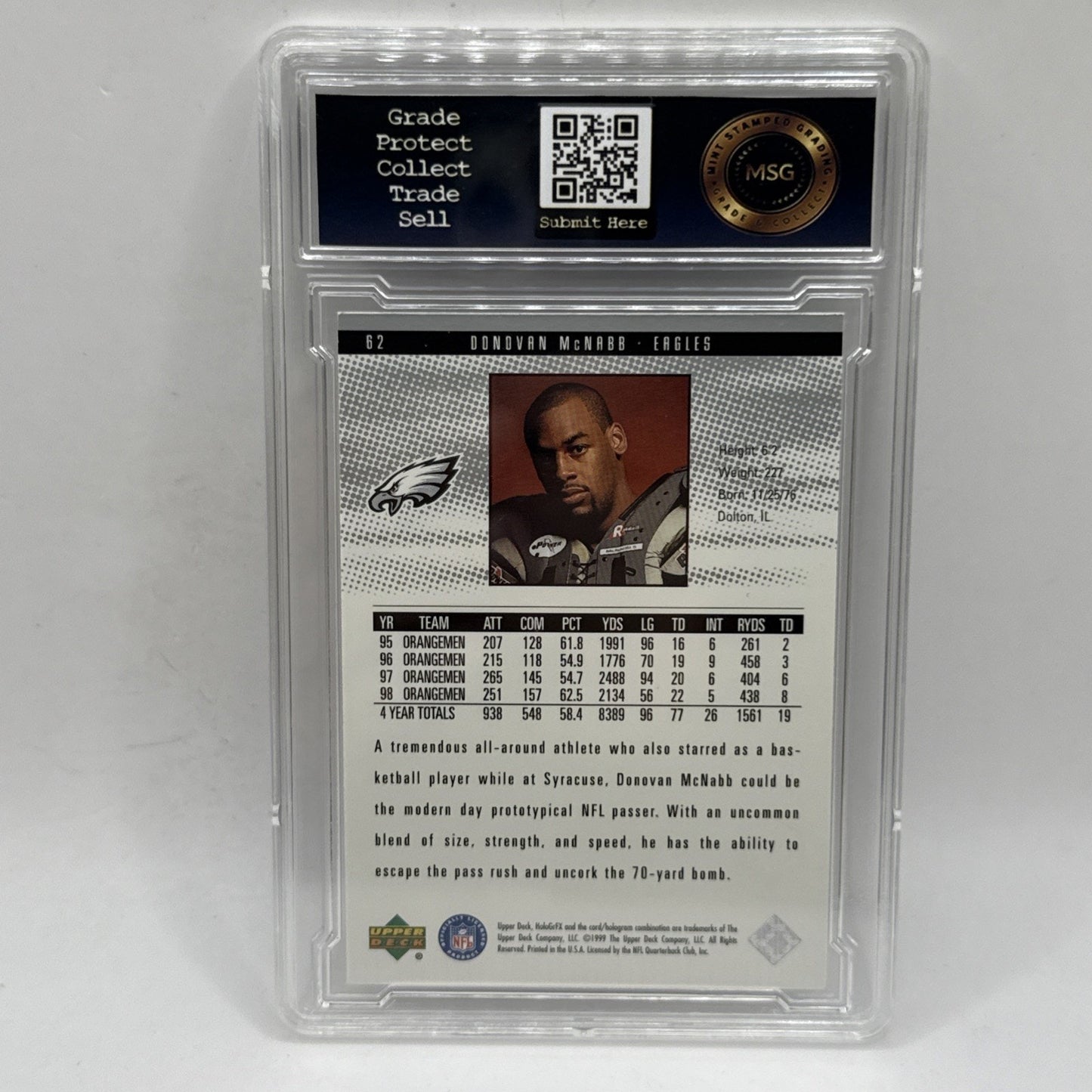 1999 Upper Deck HoloGrFX - Rookie GRFX Donovan McNabb #62 Graded 5 NFL Eagles