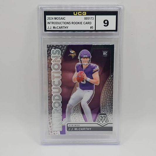 2024 Panini Mosaic Football JJ McCarthy #5 Introductions NFL Vikings QB Graded 9