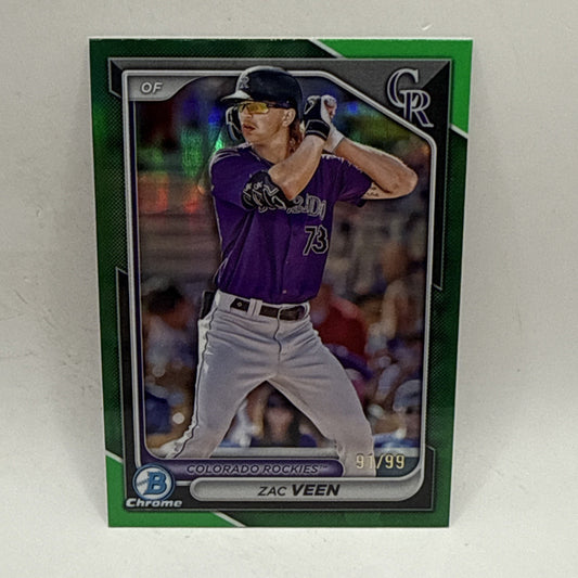 Zac Veen 2024 Bowman Draft Paper Green Border /99 #BD-61 Colorado Rockies MLB
