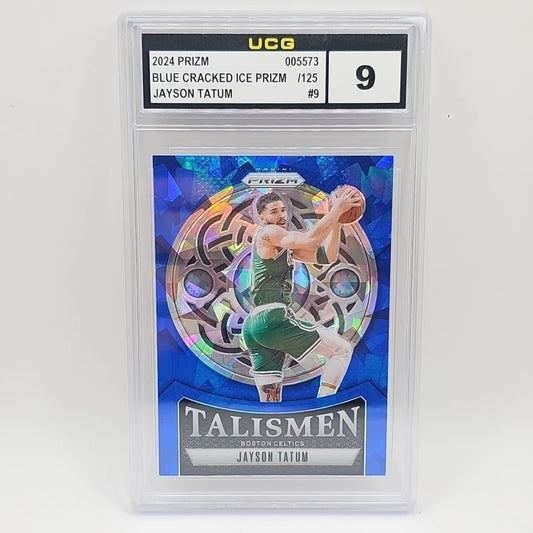 2024-25 Prizm Jayson Tatum Talismen Blue Ice Prizm SP /125 Graded 9 Foil Holo