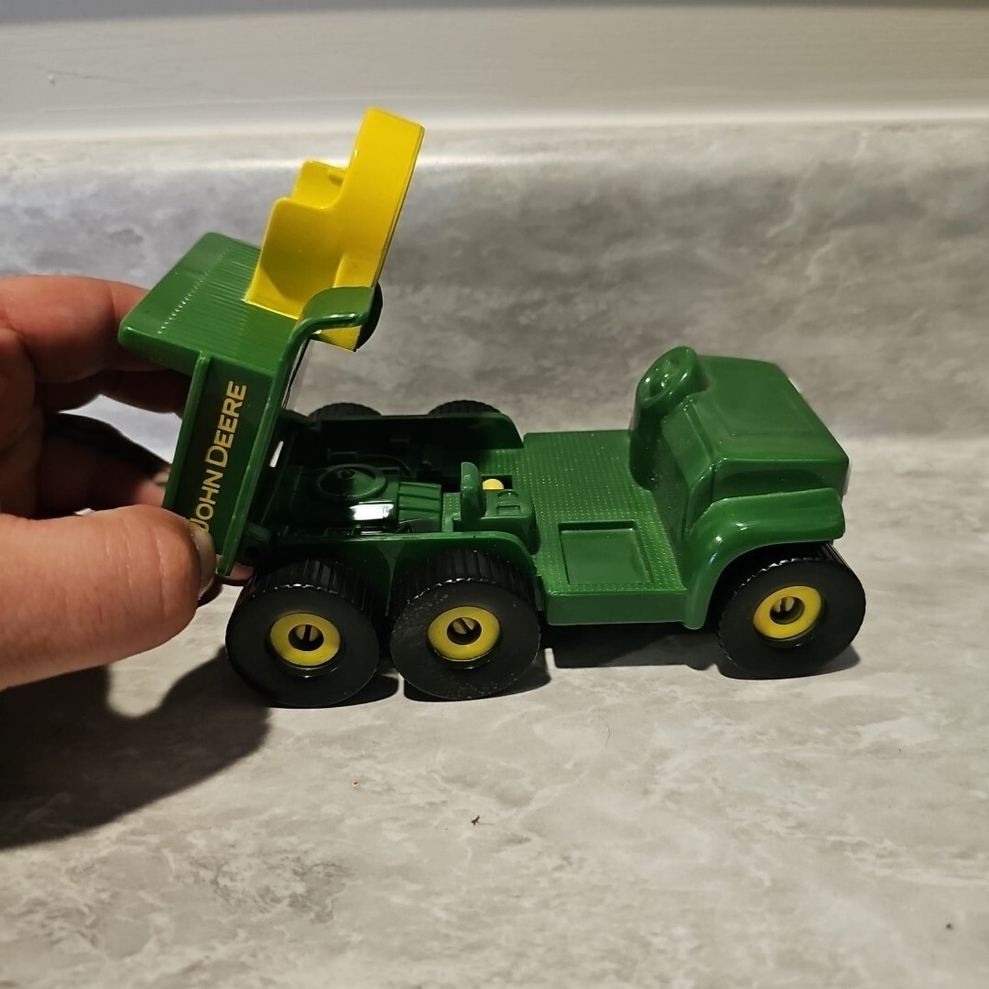Toddler John Deere Gator Play Toy 6 Wheel RC2 with Dump Bed Green Yellow 5”x 3”