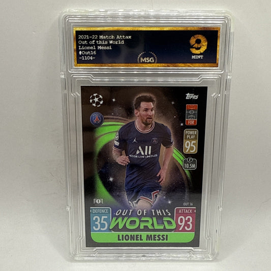Lionel Messi 2021-22 Topps Match Attax ' Out of this World ' #OUT16 Graded 9