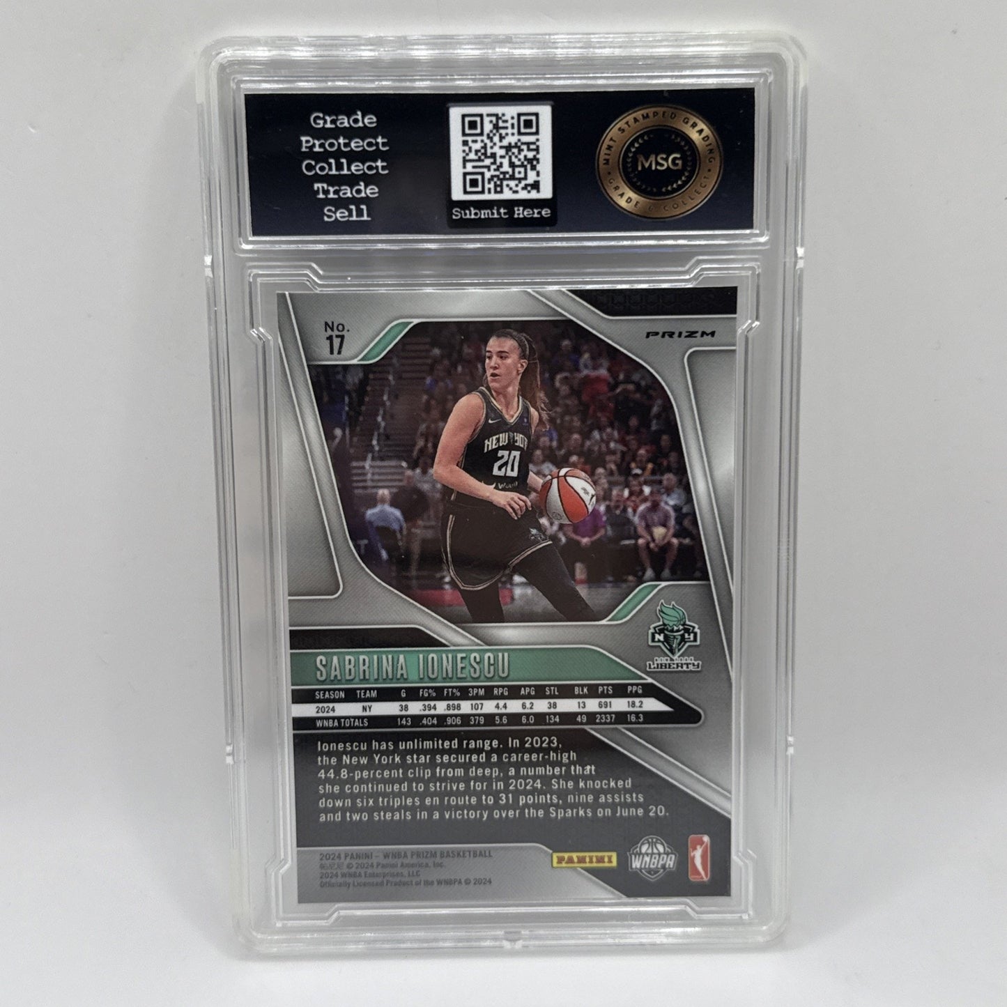 Sabrina Ionescu Ice Prizm 2024 Panini WNBA Prizm #17 New York Liberty Graded 8