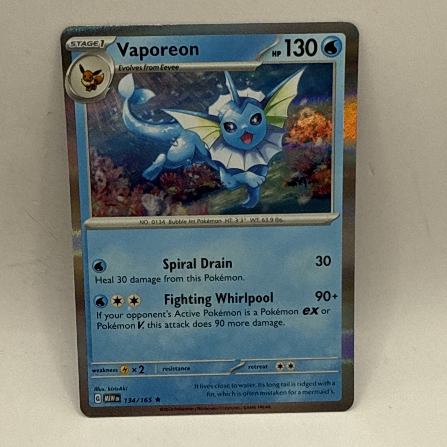Pokemon TCG Vaporeon 134/165 Sv: Scarlet & Violet 151 Holo Rare NM