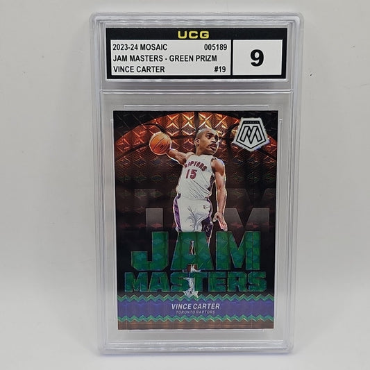 2023-24 Panini Mosaic #19 Vince Carter Jam Masters Green Prizm Graded 9 NBA