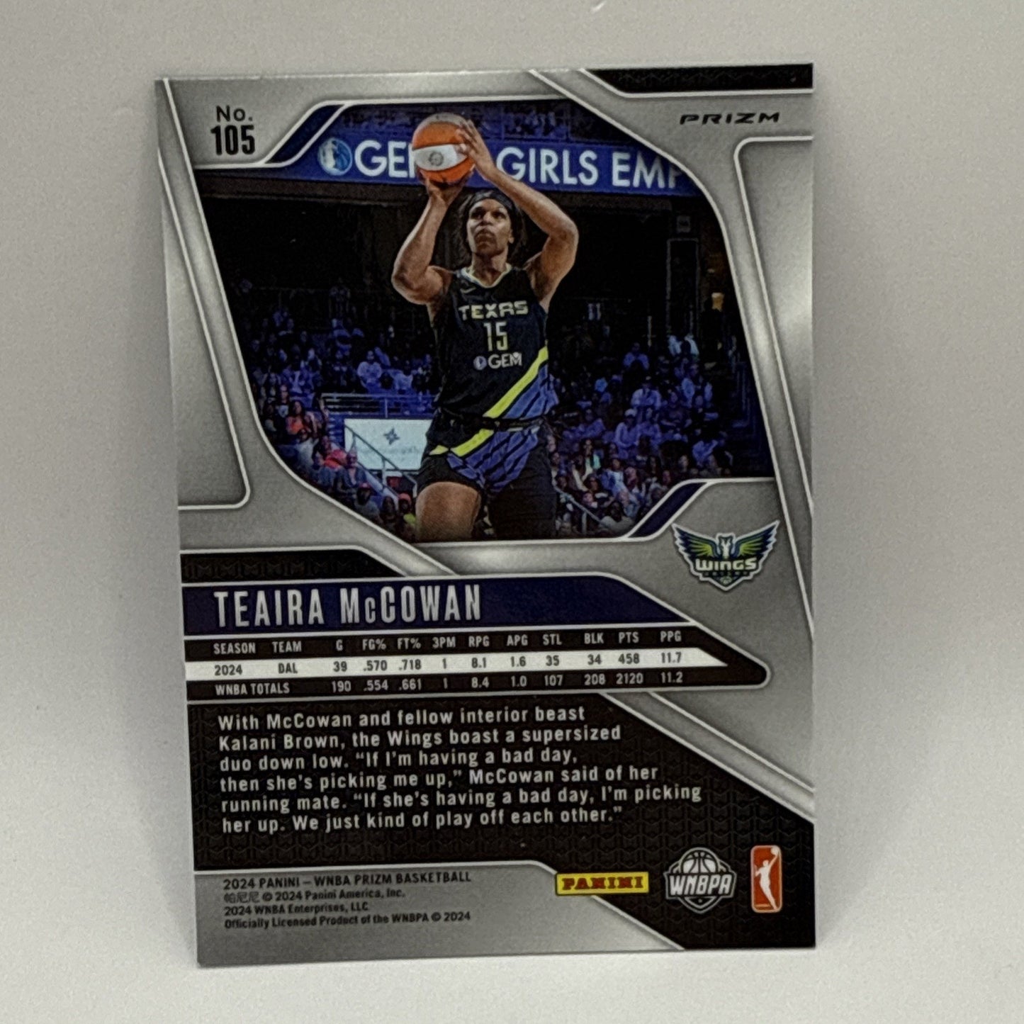 2024 Panini Prizm WNBA Teaira McCowan Dallas Wings Blue Velocity