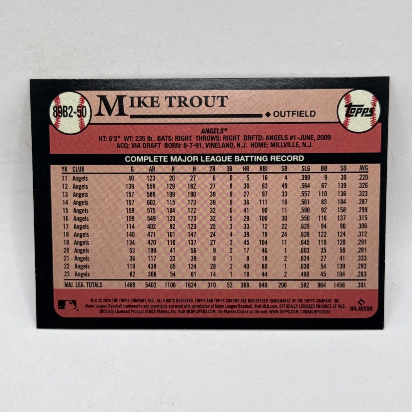2024 Topps Series 2 1989 Topps Mike Trout #89B2-50 Angels Silver Foilboard MLB