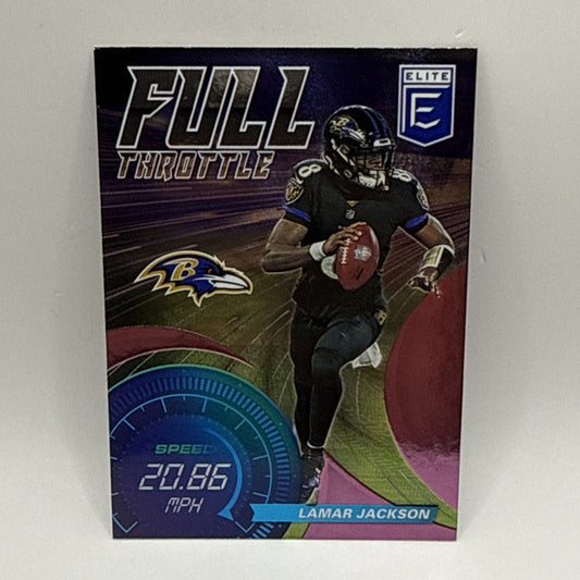 2021 Donruss ELITE Lamar Jackson FULL THROTTLE FT8 Pink Baltimore Ravens Card