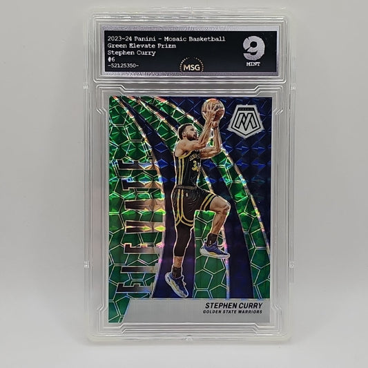 2023-24 Mosaic Basketball Green Mosaic Elevate Stephen Curry #6 Warriors Graded