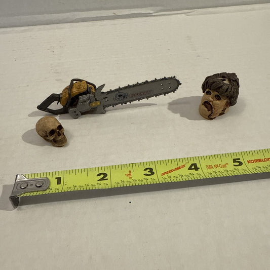 Lot Of Toy Action Figure Texas Chainsaw Massacre Leather Face, Chainsaw & Skull