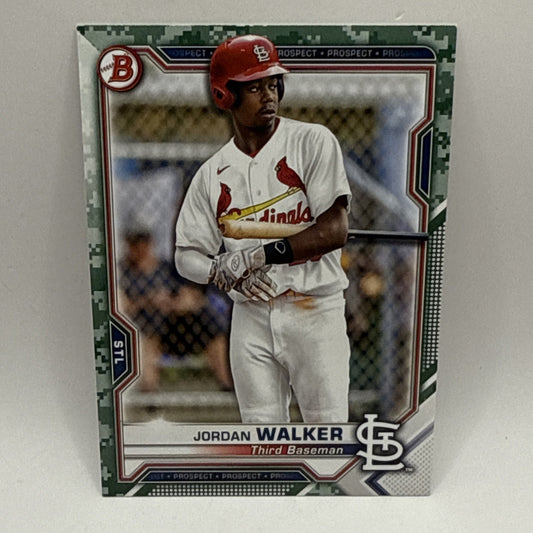 2021 Bowman Prospect Camo Parallel Card of Jordan Walker - Cardinals MLB