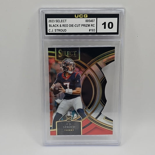 2023 Panini Select C.J. Stroud #183 Red & Black Prizm Die-Cut Graded 10 NFL Card
