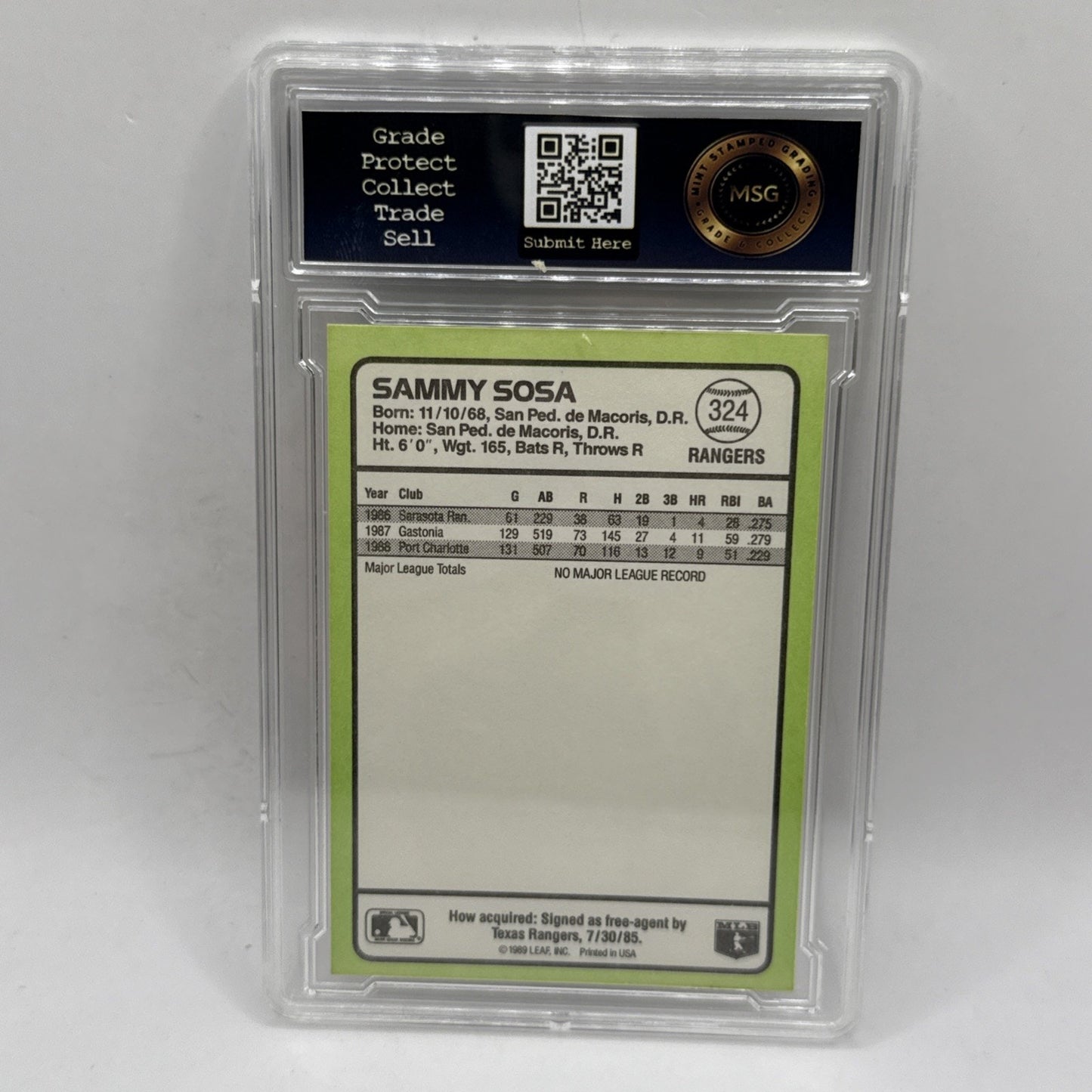 1989 Donruss Baseballs Best Sammy Sosa Card #324 Graded 5 Vintage MLB Rangers