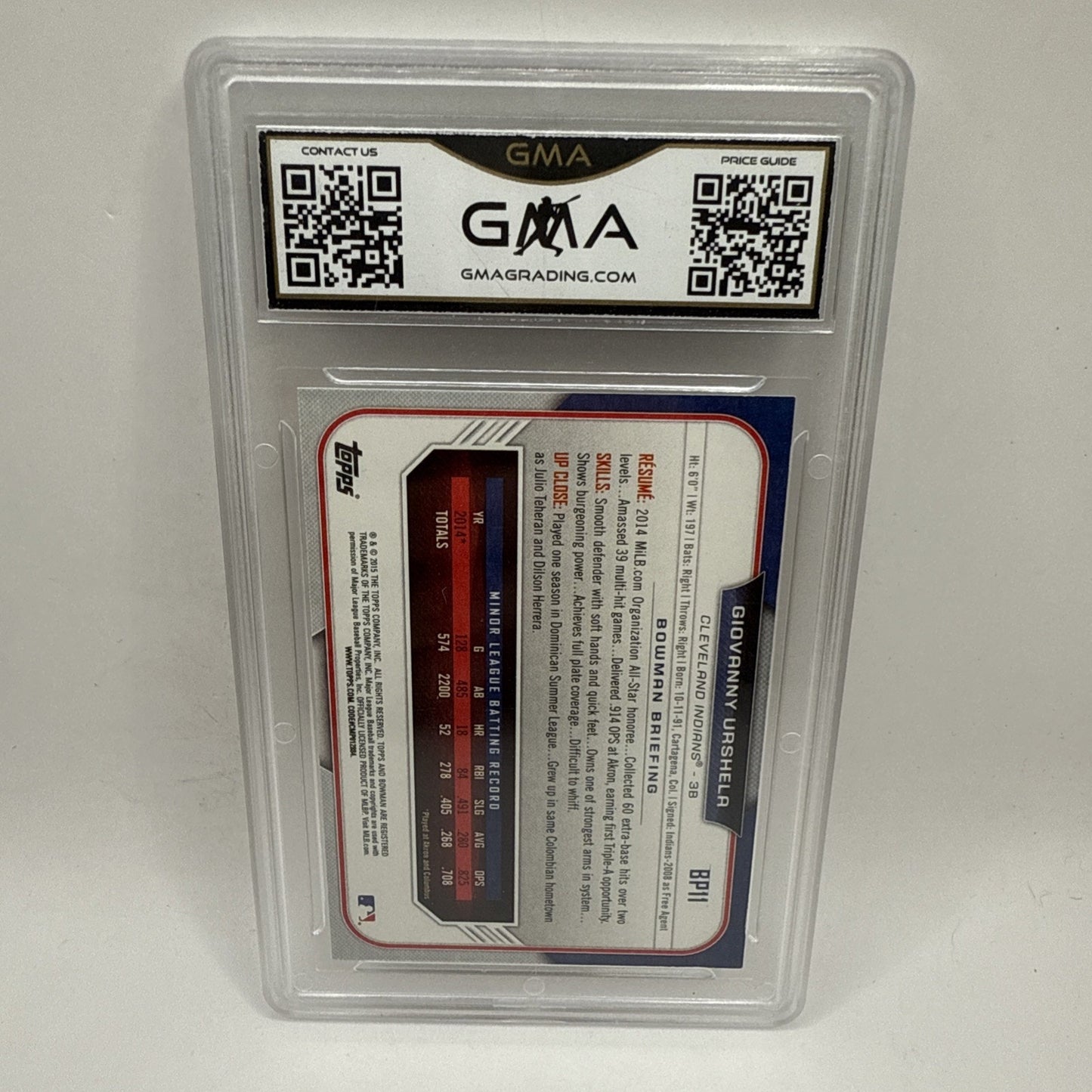 2015 Bowman ＃BP11 Giovanny Gio Urshela 1st Bowman Angels, Yankees Graded 10 GMA
