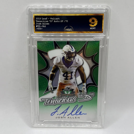 Josh Allen Kentucky Wildcats AUTO Leaf Valiant Tenacious D Green /75 Graded 9