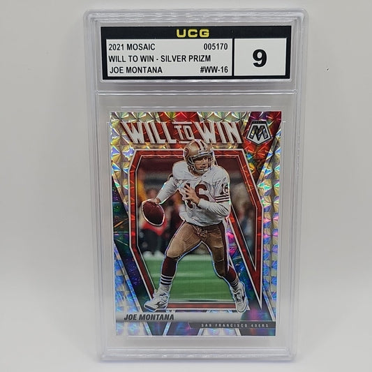 2021 Panini Mosaic - Will to Win Joe Montana #WW-16 Mosaic Prizm Graded 9 NFL