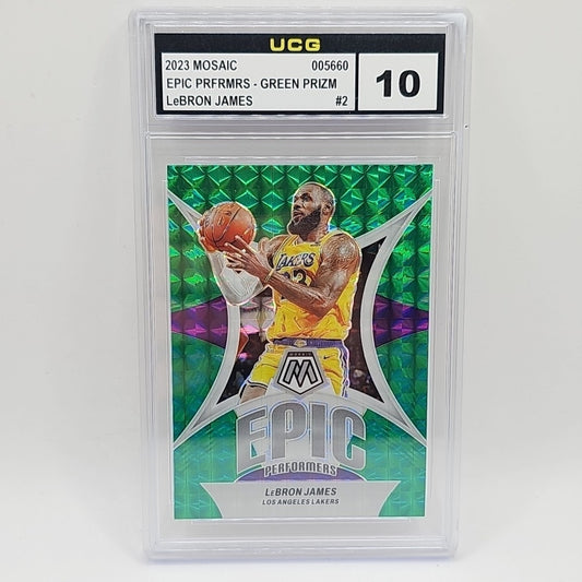 2023 Panini Mosaic Epic Performers Green Mosaic Prizm LeBron James #2 Graded 10